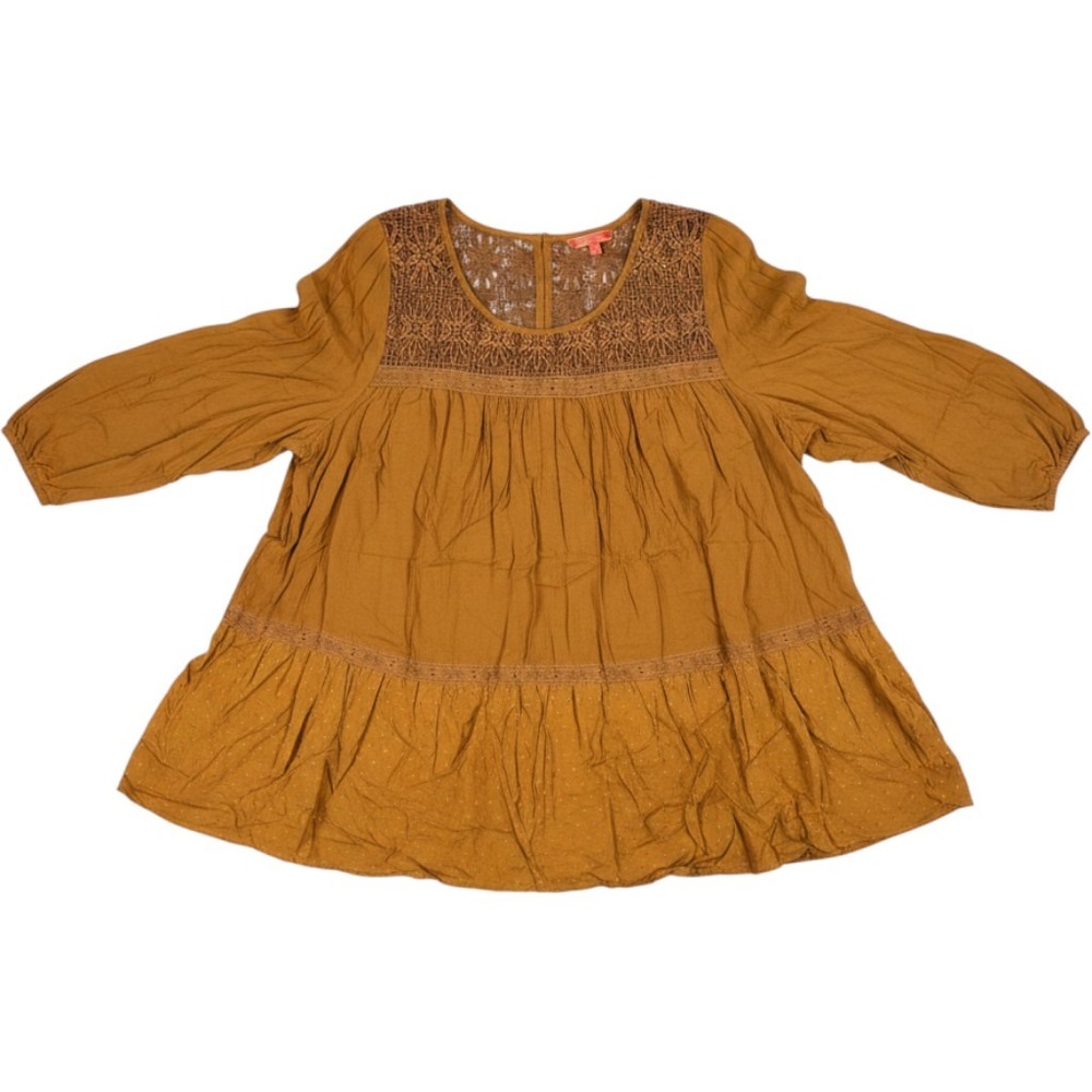 ModCloth Mustard Yellow Crochet Lace Swiss Dot Babydoll Tunic Top Plus 3X - Picture 2 of 9